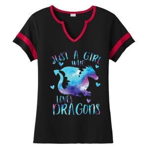 Funny Just A Girlss Who Loves Dragons Galaxy Space Dragon Cute Girlss Ladies Halftime Notch Neck Tee