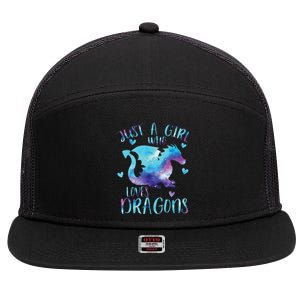 Funny Just A Girlss Who Loves Dragons Galaxy Space Dragon Cute Girlss 7 Panel Mesh Trucker Snapback Hat