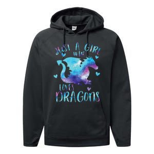 Funny Just A Girlss Who Loves Dragons Galaxy Space Dragon Cute Girlss Performance Fleece Hoodie