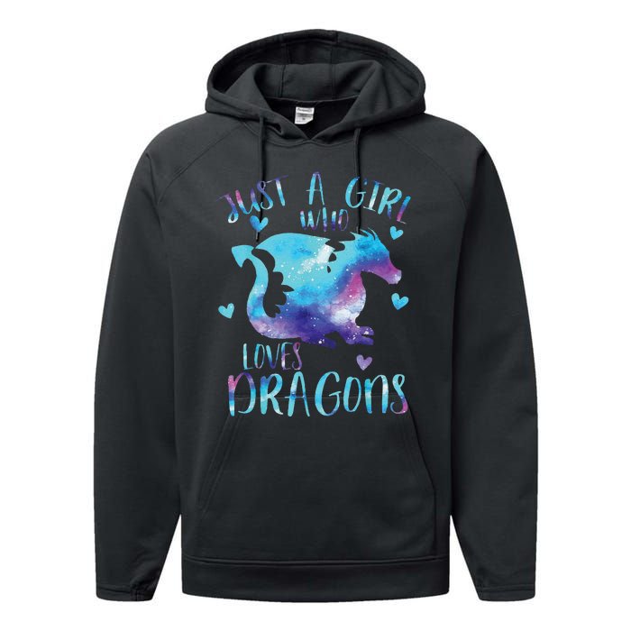 Funny Just A Girlss Who Loves Dragons Galaxy Space Dragon Cute Girlss Performance Fleece Hoodie