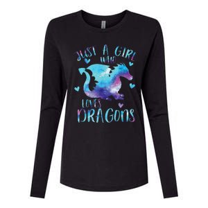 Funny Just A Girlss Who Loves Dragons Galaxy Space Dragon Cute Girlss Womens Cotton Relaxed Long Sleeve T-Shirt