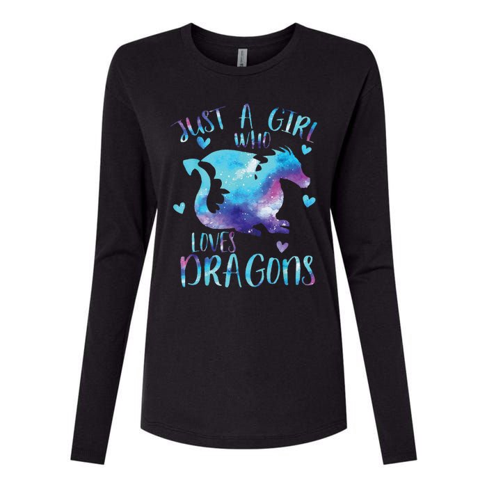 Funny Just A Girlss Who Loves Dragons Galaxy Space Dragon Cute Girlss Womens Cotton Relaxed Long Sleeve T-Shirt