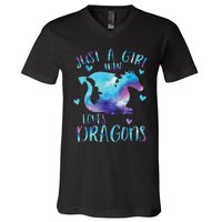 Funny Just A Girlss Who Loves Dragons Galaxy Space Dragon Cute Girlss V-Neck T-Shirt