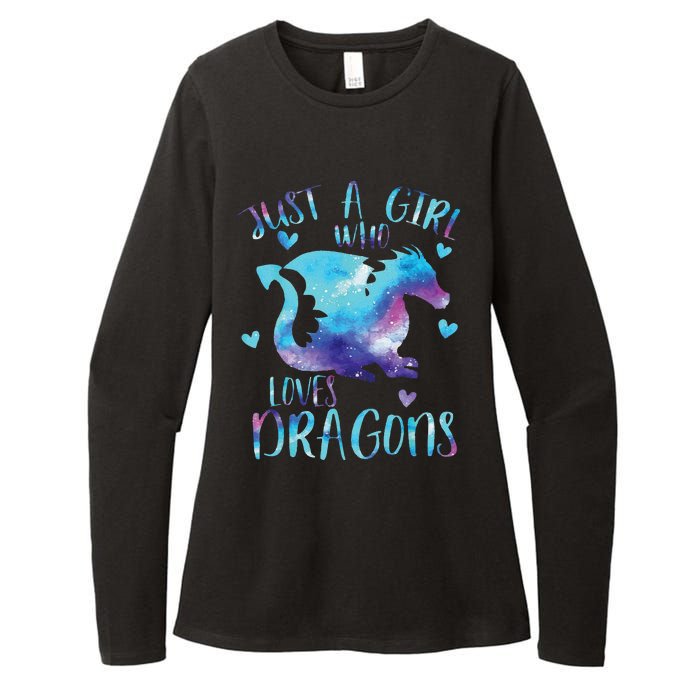 Funny Just A Girlss Who Loves Dragons Galaxy Space Dragon Cute Girlss Womens CVC Long Sleeve Shirt