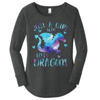 Funny Just A Girlss Who Loves Dragons Galaxy Space Dragon Cute Girlss Women's Perfect Tri Tunic Long Sleeve Shirt