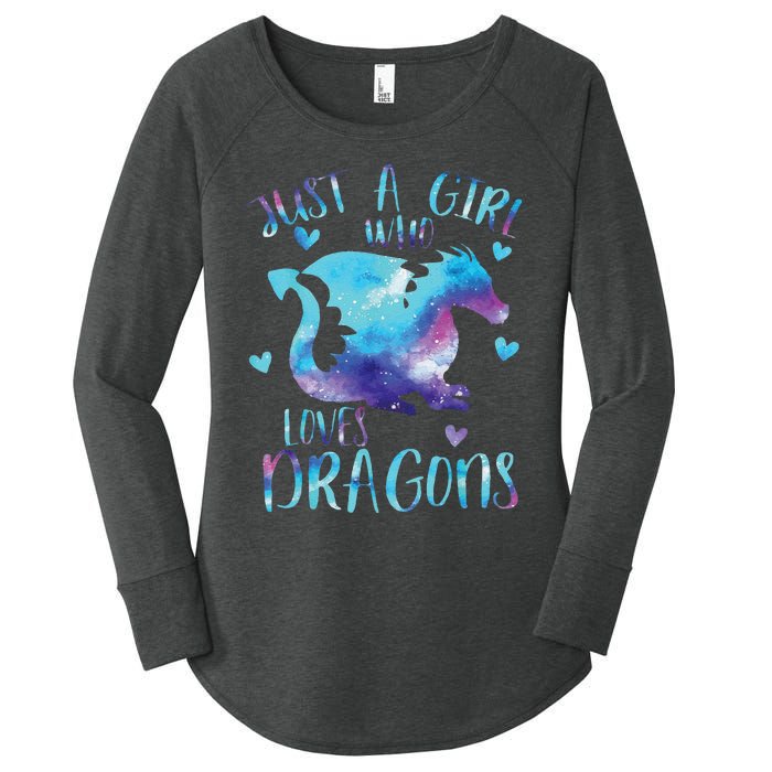 Funny Just A Girlss Who Loves Dragons Galaxy Space Dragon Cute Girlss Women's Perfect Tri Tunic Long Sleeve Shirt