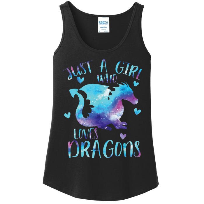 Funny Just A Girlss Who Loves Dragons Galaxy Space Dragon Cute Girlss Ladies Essential Tank