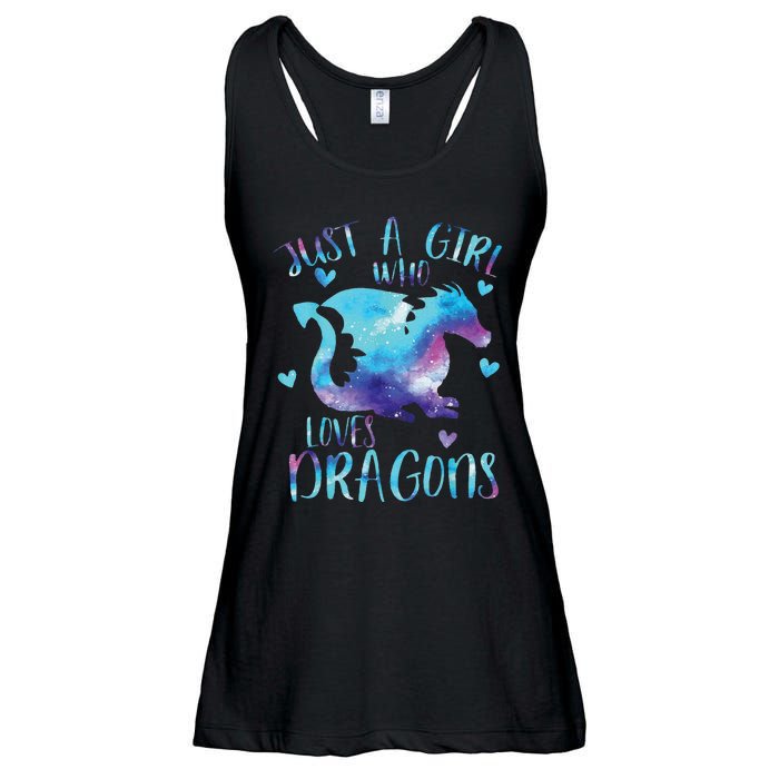 Funny Just A Girlss Who Loves Dragons Galaxy Space Dragon Cute Girlss Ladies Essential Flowy Tank