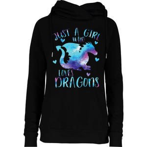 Funny Just A Girlss Who Loves Dragons Galaxy Space Dragon Cute Girlss Womens Funnel Neck Pullover Hood