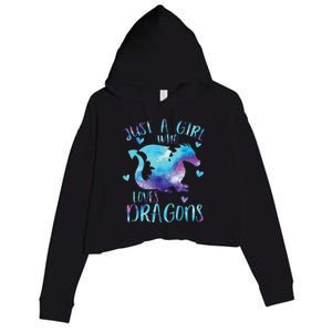 Funny Just A Girlss Who Loves Dragons Galaxy Space Dragon Cute Girlss Crop Fleece Hoodie