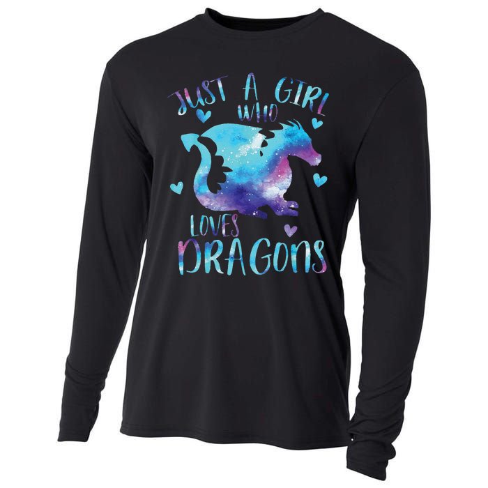 Funny Just A Girlss Who Loves Dragons Galaxy Space Dragon Cute Girlss Cooling Performance Long Sleeve Crew