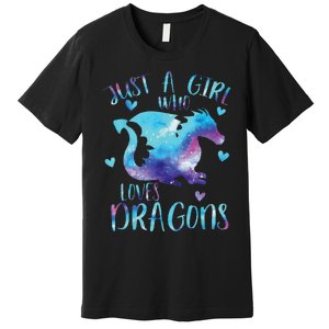 Funny Just A Girlss Who Loves Dragons Galaxy Space Dragon Cute Girlss Premium T-Shirt