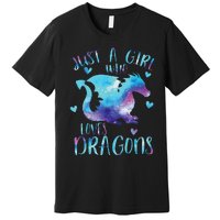 Funny Just A Girlss Who Loves Dragons Galaxy Space Dragon Cute Girlss Premium T-Shirt