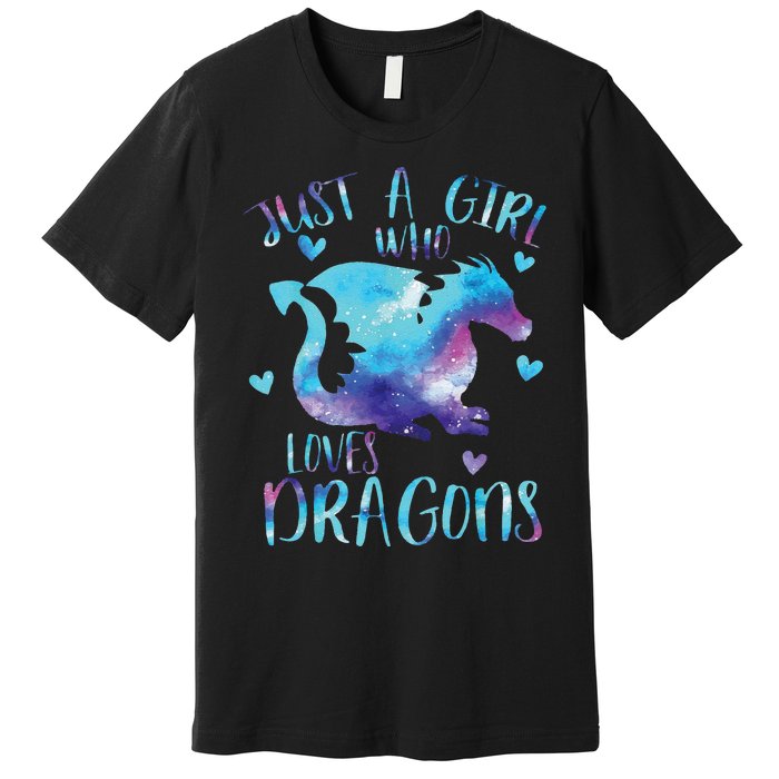 Funny Just A Girlss Who Loves Dragons Galaxy Space Dragon Cute Girlss Premium T-Shirt