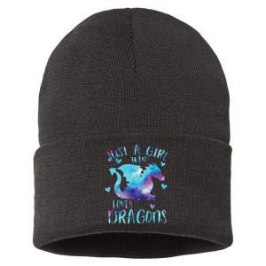 Funny Just A Girlss Who Loves Dragons Galaxy Space Dragon Cute Girlss Sustainable Knit Beanie