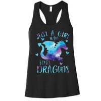 Funny Just A Girlss Who Loves Dragons Galaxy Space Dragon Cute Girlss Women's Racerback Tank