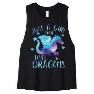 Funny Just A Girlss Who Loves Dragons Galaxy Space Dragon Cute Girlss Women's Racerback Cropped Tank