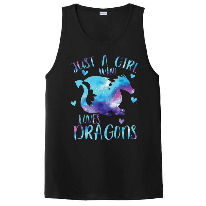 Funny Just A Girlss Who Loves Dragons Galaxy Space Dragon Cute Girlss PosiCharge Competitor Tank