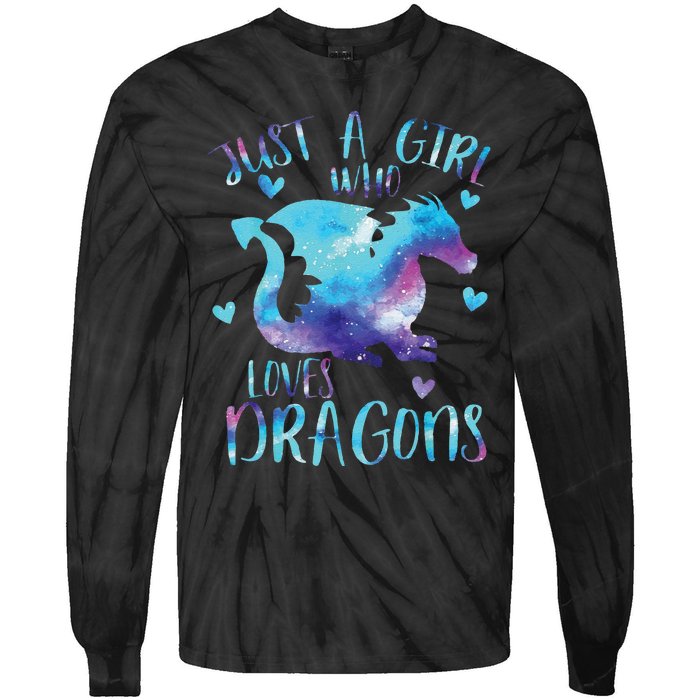 Funny Just A Girlss Who Loves Dragons Galaxy Space Dragon Cute Girlss Tie-Dye Long Sleeve Shirt