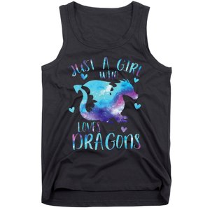 Funny Just A Girlss Who Loves Dragons Galaxy Space Dragon Cute Girlss Tank Top