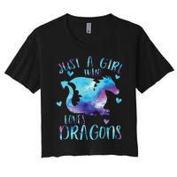 Funny Just A Girlss Who Loves Dragons Galaxy Space Dragon Cute Girlss Women's Crop Top Tee