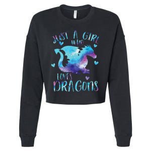 Funny Just A Girlss Who Loves Dragons Galaxy Space Dragon Cute Girlss Cropped Pullover Crew