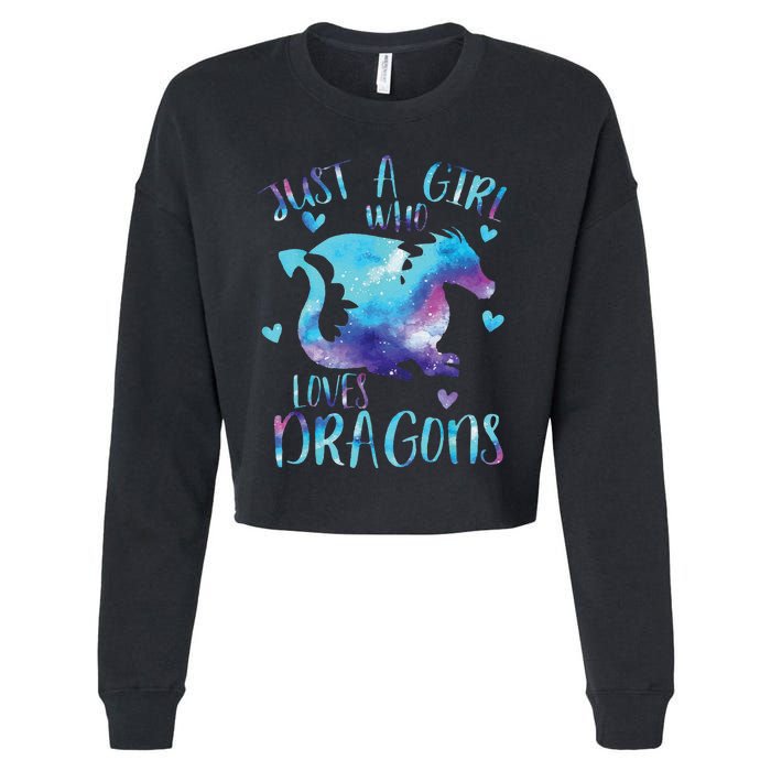 Funny Just A Girlss Who Loves Dragons Galaxy Space Dragon Cute Girlss Cropped Pullover Crew