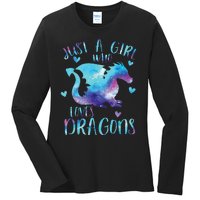 Funny Just A Girlss Who Loves Dragons Galaxy Space Dragon Cute Girlss Ladies Long Sleeve Shirt