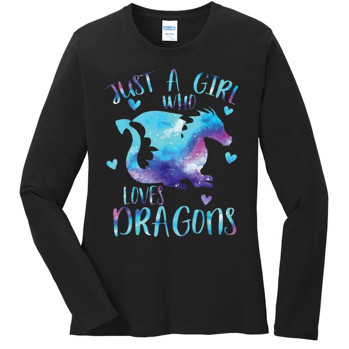 Funny Just A Girlss Who Loves Dragons Galaxy Space Dragon Cute Girlss Ladies Long Sleeve Shirt