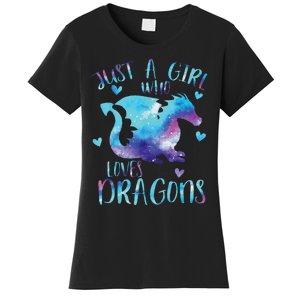 Funny Just A Girlss Who Loves Dragons Galaxy Space Dragon Cute Girlss Women's T-Shirt