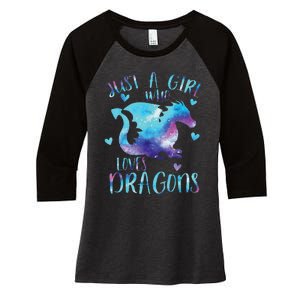 Funny Just A Girlss Who Loves Dragons Galaxy Space Dragon Cute Girlss Women's Tri-Blend 3/4-Sleeve Raglan Shirt