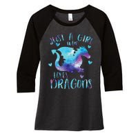 Funny Just A Girlss Who Loves Dragons Galaxy Space Dragon Cute Girlss Women's Tri-Blend 3/4-Sleeve Raglan Shirt