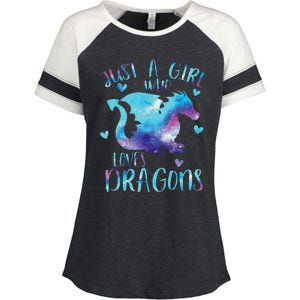 Funny Just A Girlss Who Loves Dragons Galaxy Space Dragon Cute Girlss Enza Ladies Jersey Colorblock Tee