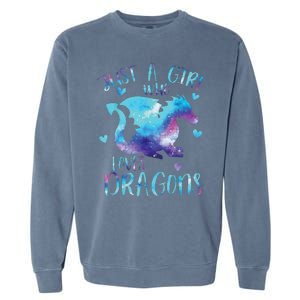 Funny Just A Girlss Who Loves Dragons Galaxy Space Dragon Cute Girlss Garment-Dyed Sweatshirt