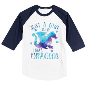 Funny Just A Girlss Who Loves Dragons Galaxy Space Dragon Cute Girlss Baseball Sleeve Shirt