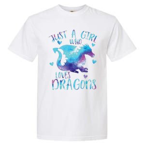 Funny Just A Girlss Who Loves Dragons Galaxy Space Dragon Cute Girlss Garment-Dyed Heavyweight T-Shirt