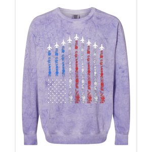 Fighter Jet Airplane Usa Flag 4th Of July Colorblast Crewneck Sweatshirt