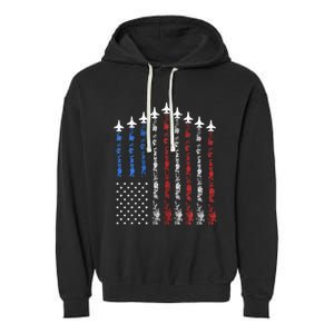 Fighter Jet Airplane Usa Flag 4th Of July Garment-Dyed Fleece Hoodie