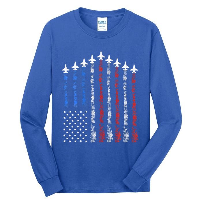 Fighter Jet Airplane Usa Flag 4th Of July Tall Long Sleeve T-Shirt