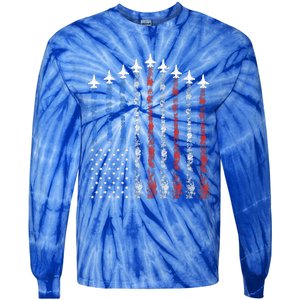 Fighter Jet Airplane Usa Flag 4th Of July Tie-Dye Long Sleeve Shirt