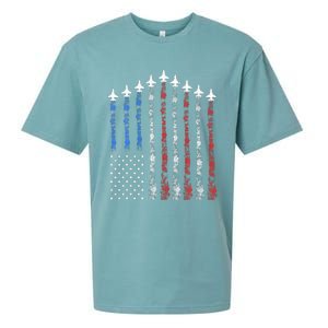 Fighter Jet Airplane Usa Flag 4th Of July Sueded Cloud Jersey T-Shirt