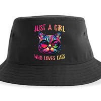 Funny Just A  Who Loves Cats - Colorful Cat Watercolor Graphic Sustainable Bucket Hat