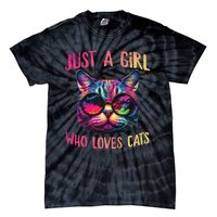 Funny Just A  Who Loves Cats - Colorful Cat Watercolor Graphic Tie-Dye T-Shirt