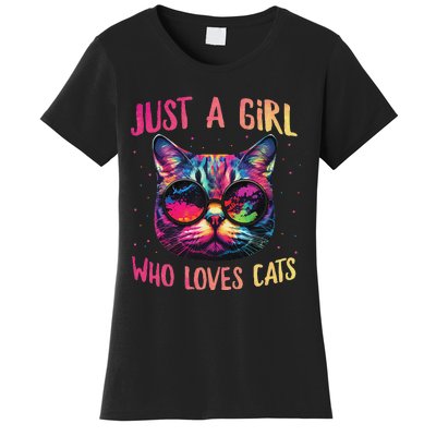 Funny Just A  Who Loves Cats - Colorful Cat Watercolor Graphic Women's T-Shirt