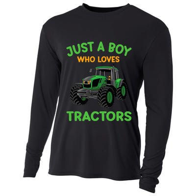 Funny Just A Who Loves Tractors Funny Farmer Cooling Performance Long Sleeve Crew
