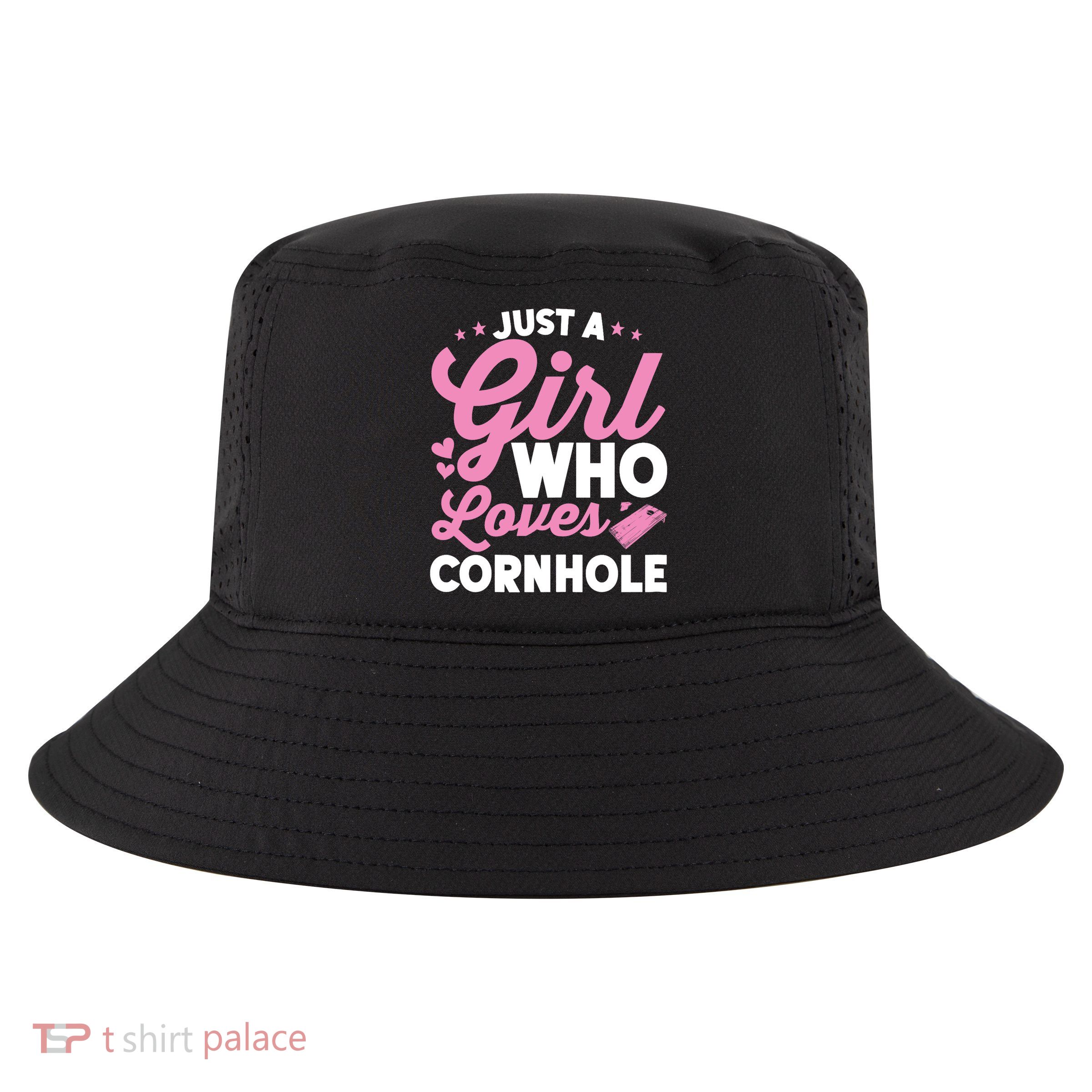 Funny Just A Girl Who Loves Cornhole Bean Bag Toss Cool Comfort Performance Bucket Hat