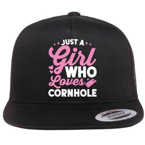 Funny Just A Girl Who Loves Cornhole Bean Bag Toss Flat Bill Trucker Hat