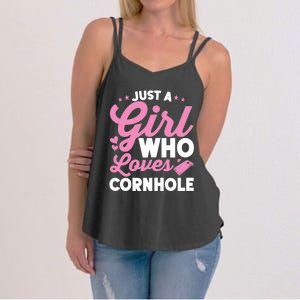 Funny Just A Girl Who Loves Cornhole Bean Bag Toss Women's Strappy Tank