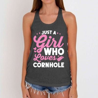 Funny Just A Girl Who Loves Cornhole Bean Bag Toss Women's Knotted Racerback Tank