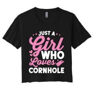 Funny Just A Girl Who Loves Cornhole Bean Bag Toss Women's Crop Top Tee